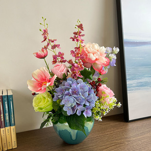 客厅餐桌装饰花油画风牡丹花，仿真花套装欧式假花电视柜，冰箱摆设花