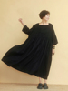 姜欢设计 三季可穿韩国麻黑色方领文艺女神范儿的宽松长裙