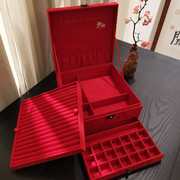 中式复古首饰盒古风收纳盒古典三层带锁耳钉戒指盒结婚订婚礼物
