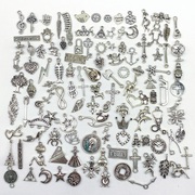 100个配饰手工diy复古银小吊坠耳环钉项链钥匙扣金属制作材料