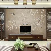 8d中式素色花鸟电视，背景墙壁纸影视墙布客厅，卧室床头现代简约壁画