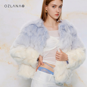 OZLANA2023新短款立领渐变皮毛一体狐狸毛设计冬季皮草外套上衣女