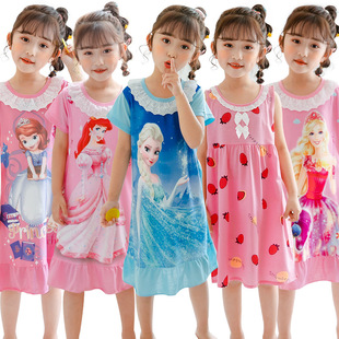 夏季儿童睡裙小女孩短袖，薄款纯棉公主宝宝女童，吊带睡衣卡通家居服