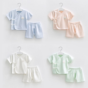 新生婴儿衣服夏季薄款和尚，初生分体纯棉，0开裆3月夏装宝宝短袖套装