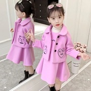 女童毛呢套装2023秋装儿童韩版洋气呢子外套女孩连衣裙两件套
