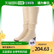 日本直邮metalrouge女士，长款靴子米色，低跟拼接简约休闲拼色