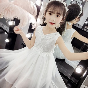 六一儿童节演出女童白色连衣裙子夏款公主裙生日伴娘礼服蓬蓬纱裙