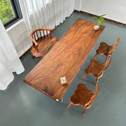 雨木大板桌南美胡桃木茶桌方圆边整板餐桌岛台长板桌办公桌会议桌