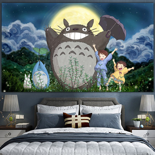 宫崎骏日式动漫龙猫超大背景，布ins挂布宿舍，墙布卧室床头装饰挂毯