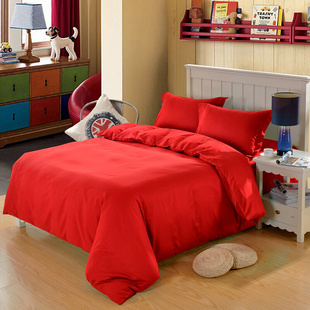 浪漫仙子贡缎纯色全棉四件套，床上用品床单式，床笠式纯红