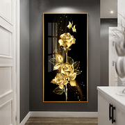 金色玫瑰十字绣2023线绣客厅，简约轻奢玄关竖版花卉，卧室手工绣
