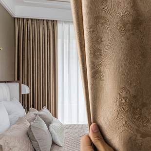 加厚纯色窗帘遮光布料，全遮光卧室阳台，隔热窗帘北欧简约成品遮阳布