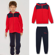 童装男童秋装中大童两件套加厚休闲洋气连帽红色长袖儿童运动套装