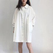 中长款白色衬衫 简约港风夏季宽松大板型纯色娃娃衫衬衣连衣裙女