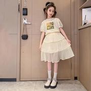 女童连衣裙夏装韩版儿童裙子夏季公主裙蛋糕裙大童短袖套裙两件套