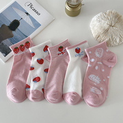 粉色草莓袜子女短袜，浅口ins潮春夏，薄款透气可爱日系甜美少女船袜