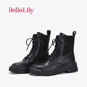bellalily时尚马丁靴女百搭显瘦黑色中筒靴，厚底瘦瘦靴