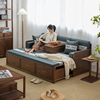 新中式罗汉床实木推拉床简约现代白蜡木轻奢客厅胡桃木箱体沙发床