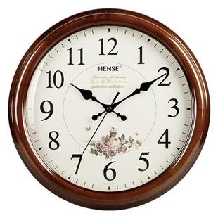 汉时(hense)钟表，14英寸实木挂钟，欧式时尚挂表创意客厅时钟挂墙石