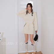 ozlana2023毛绒兔卫衣，短裙套装学院风卫衣，直筒裙裙两件套