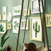 欧锋欧式田园实木照片，墙挂墙相框绿色清新装饰画，组合客厅卧室装饰