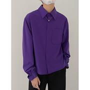 SF/春季韩风设计师时髦高级感长袖衬衫男士潮流短款骚气紫色衬衣