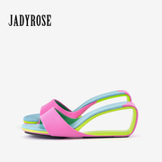 jadyrose2023露趾鱼嘴凉拖鞋女夏外穿高跟糖果色，少女坡跟平底