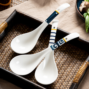 onlycook日式大号汤勺家用陶瓷，大勺子厨房，长柄盛汤勺瓷勺粥勺汤匙