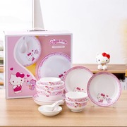三丽鸥helloKitty猫陶瓷碗碟可爱卡通礼品盘子餐具套装乔迁礼盒装