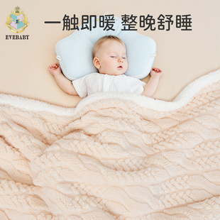 婴儿毛毯宝宝秋冬季双层加厚小被子新生儿推车盖毯羊羔绒儿童毯子