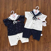 婴儿装夏季连体衣新生儿纯棉短袖水手服海军风哈衣满月洋气衣服