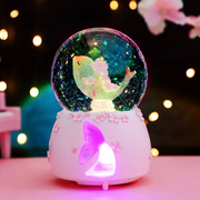 海豚音乐水晶球自动飘雪花，发光八音盒创意，浪漫七夕节日小礼物