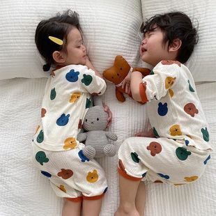 儿童空调服套装纯棉男女，小孩薄款睡衣夏季宝宝，呼吸棉卡通七分袖薄