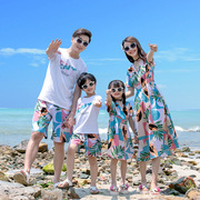 2023沙滩旅游度假亲子装母女母子一家三口四口中长款连衣裙t恤夏
