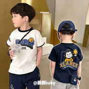 23夏季日系潮男儿中童装卡通大猩猩篮球假两件纯棉短袖T恤