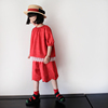 TWOSYA原创童装 夏季纯棉红色小波点蕾丝花边 上衣中裤 女童套装