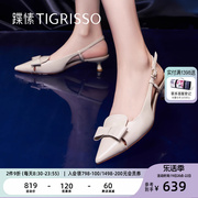 蹀愫新中式尖头蝴蝶结小猫跟时装凉鞋女鞋TA43130-13