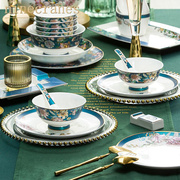 碗碟套装家用景德镇陶瓷器高档骨瓷餐具套装，轻奢中式碗盘组合送礼