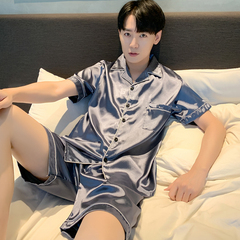 睡衣男夏季短袖短裤冰丝薄款韩版卡通男士丝绸家居服两件套装大码