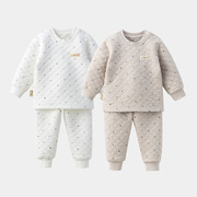 宝宝保暖内衣套装纯棉男童，女童婴儿秋衣加厚三层，夹棉儿童睡衣秋冬