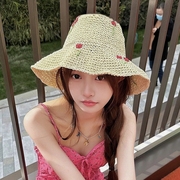 日系编织草帽子女夏季甜美可爱镂空渔夫帽，海边旅游遮阳防晒太阳帽