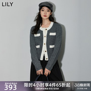 LILY2024春女装复古优雅小香风含绵羊毛通勤叠穿针织开衫外套