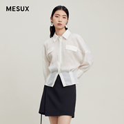 mesux米岫季通勤(季，通勤)长袖蝙蝠袖白色，衬衫女上衣mlmuc301