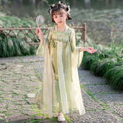 女童古装汉服连衣裙绿色高端2024小女孩，仙气襦裙中国风唐装夏