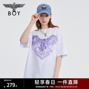 BOYLONDON潮牌短袖情侣装夏季烫钻老鹰LOGO时尚休闲白色T恤N01913
