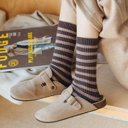 韩国东大门袜子女中筒袜秋冬季保暖撞色条纹羊绒袜百搭简约堆堆袜