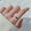 925纯银小方糖戒指女小众，设计时尚绿色复古可调节方块食指戒指环