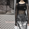 黑色纯色镂空网大眼，孔网布渔网镂空网格，透视网纱罩衫设计师面料