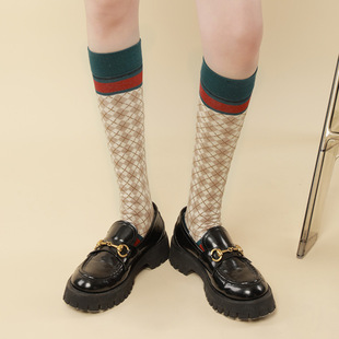 袜子女春秋纯棉长筒袜英伦，格子复古学院风格，纹女袜潮搭小腿袜