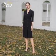 ad气质双排扣西装连衣裙，女2024夏季中袖职业装正式场合连身裙黑色